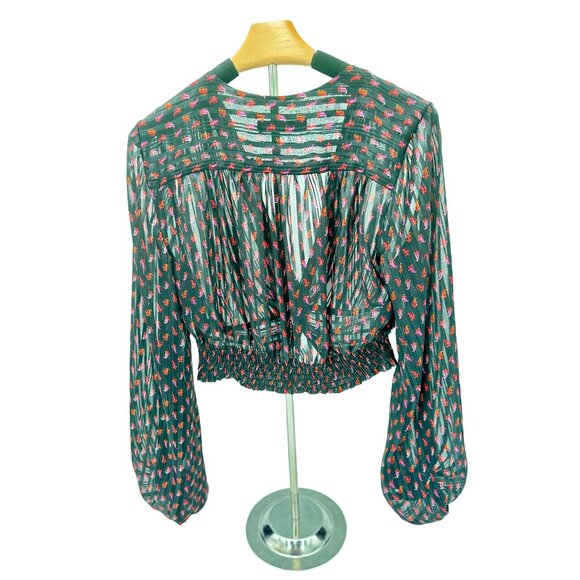 Zara Cropped Faux Wrap Puffy Long Sleeve Marti Gra Design Blouse - Picture 4 of 4